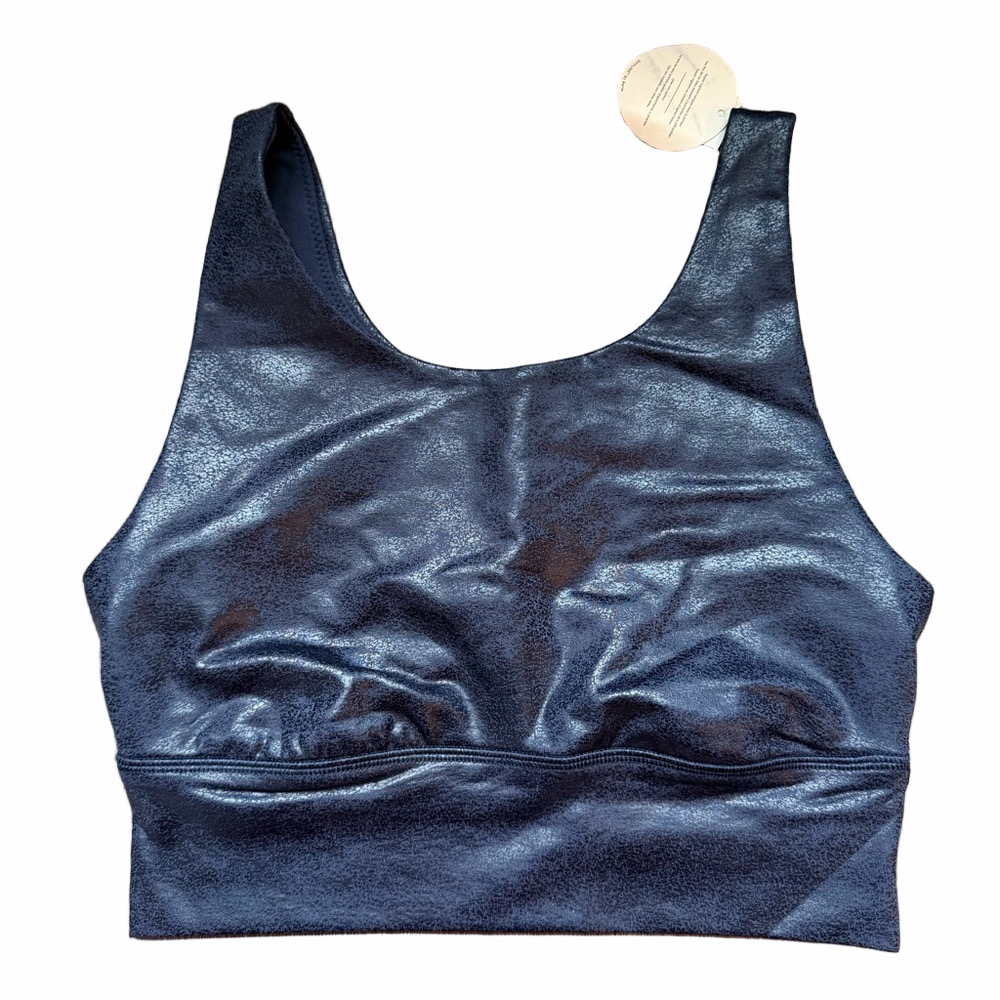 Aerie Faux Leather Athletic Workout Crackle Black Sports Bra NWT XS